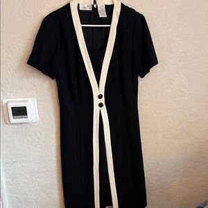 Liz Clair born vintage Black Dress with Cream Trim
